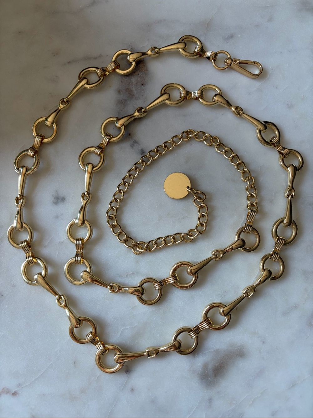 Vintage Gold-Tone Adjustable Chain Belt | Equestrian Horsebit Statement Belt - Picture 2 of 4